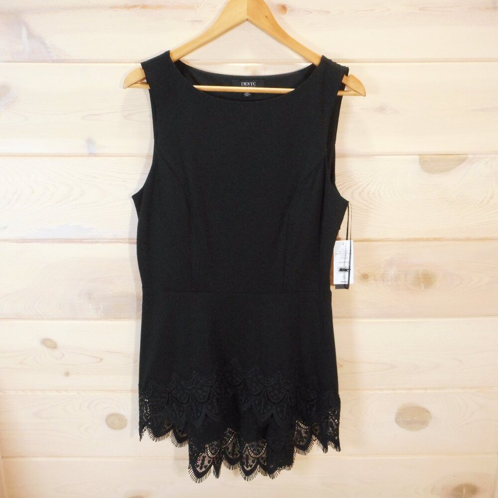 IMNYC Isaac Mizrahi Women's size M Black Peplum Top Lace Trim NWT Sleeveless